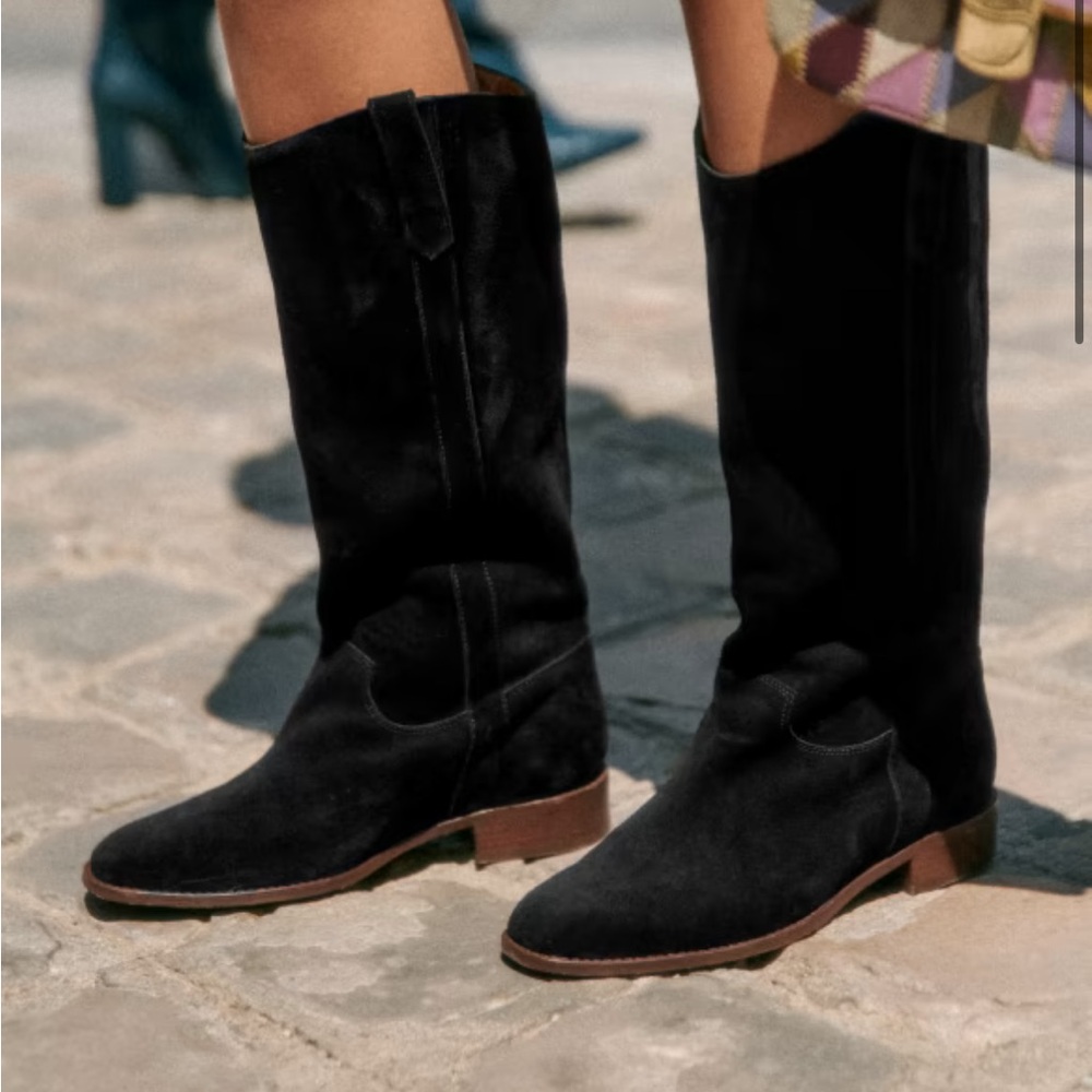 Sezane Gabrielle Low Boots Suede Black Size 7